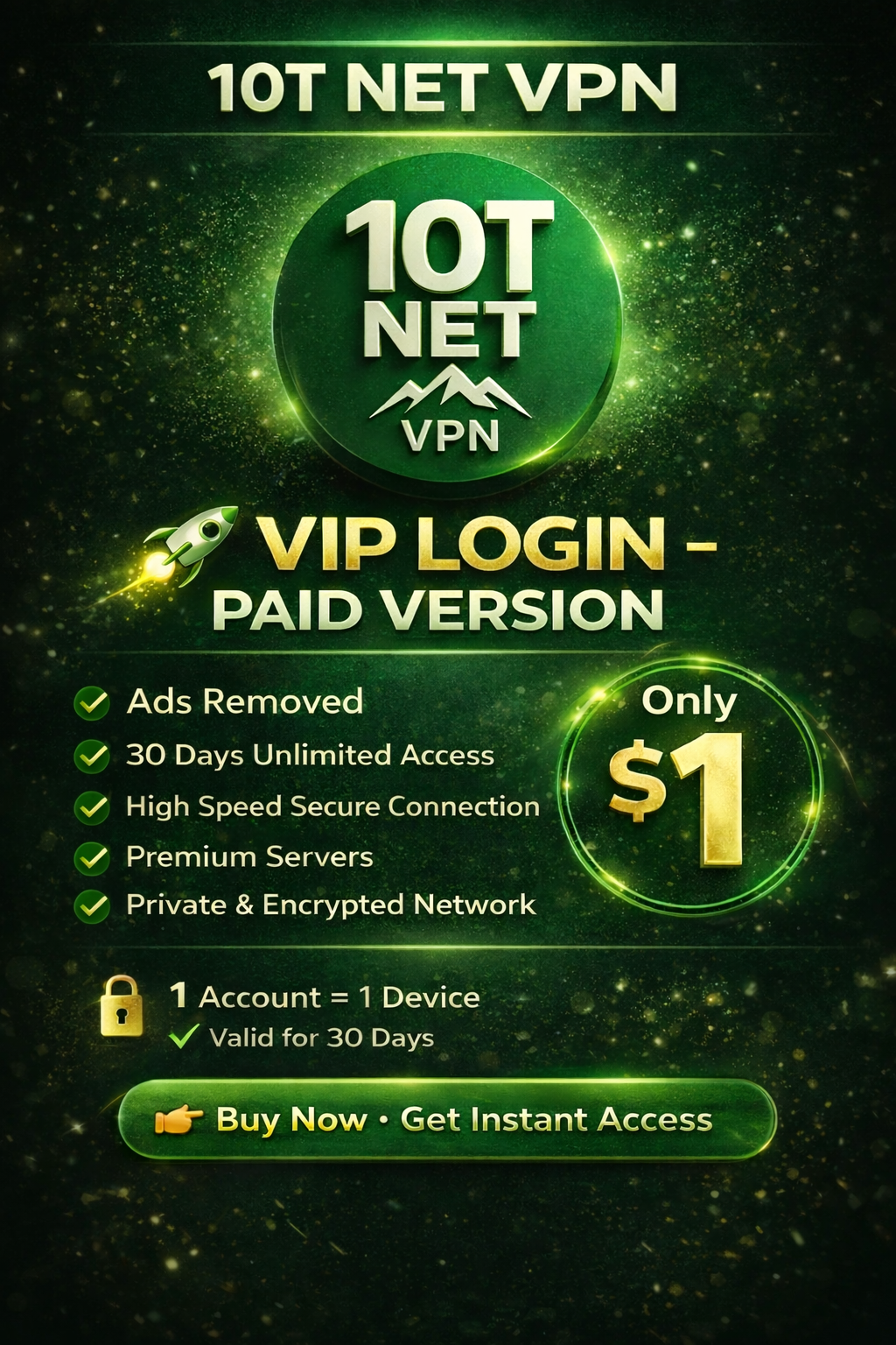 10T NET VPN – VIP Login (30 Days)